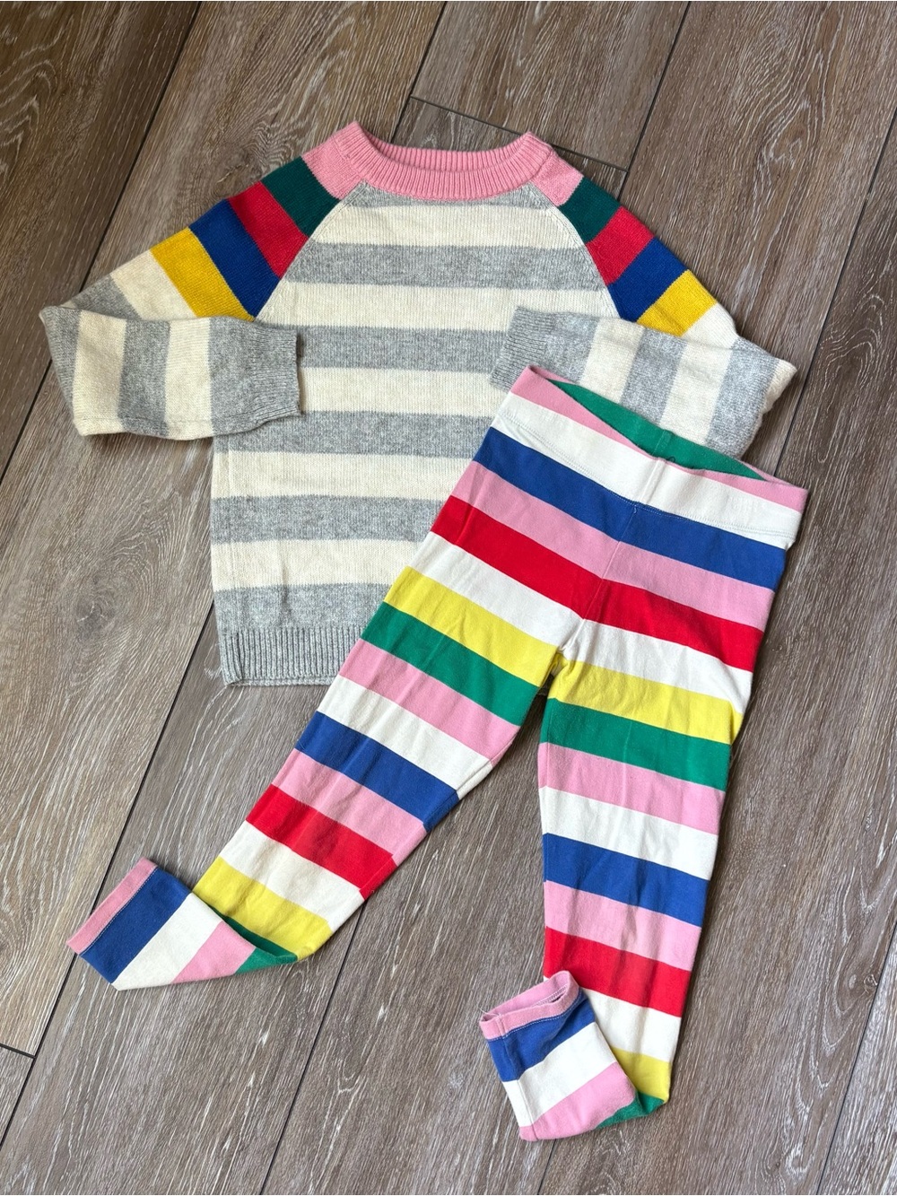 Mini Boden Multicolor Striped Leggings and Matching Sweater Set